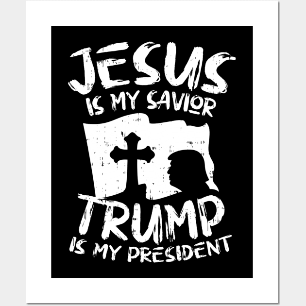 Jesus My Savior Trump President US Flag Cross Christian 2020 Wall Art by cedricchungerxc